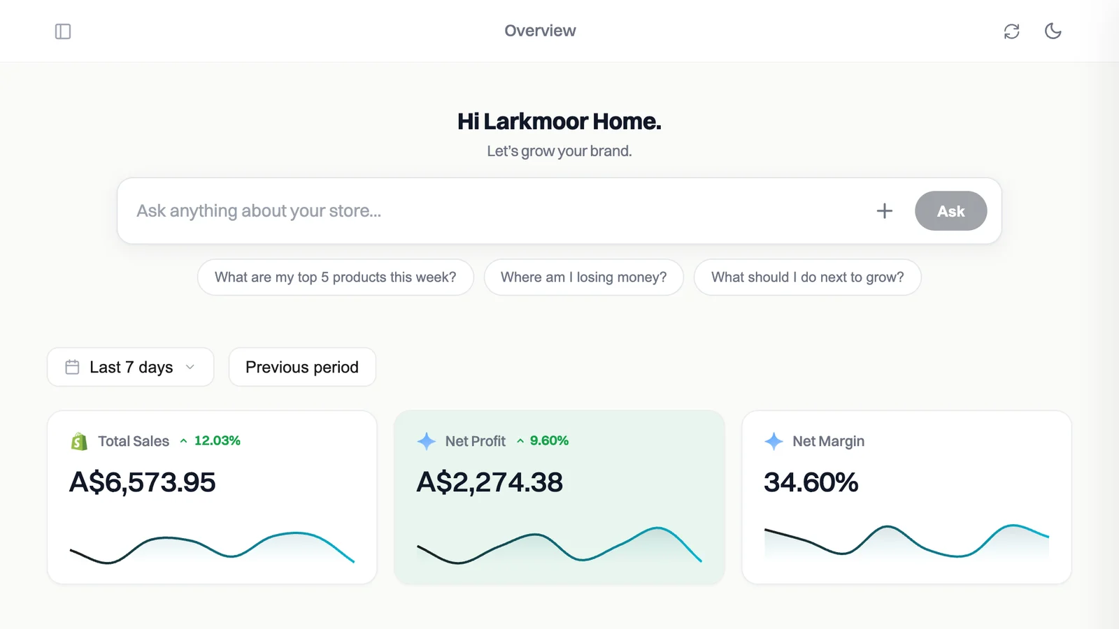 FreedomOS overview screen with sample data